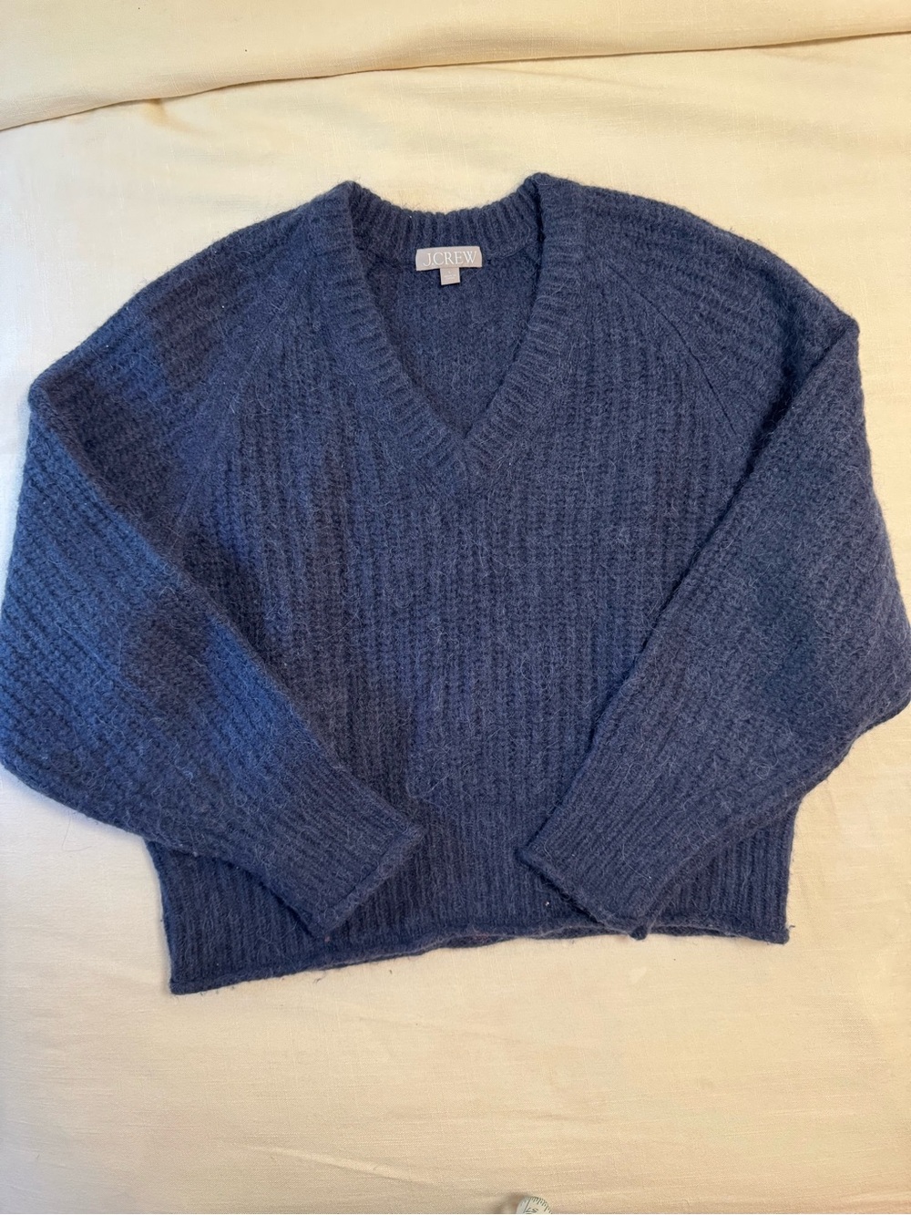 J. Crew Indigo Blue V-Neck Ribbed Sweater